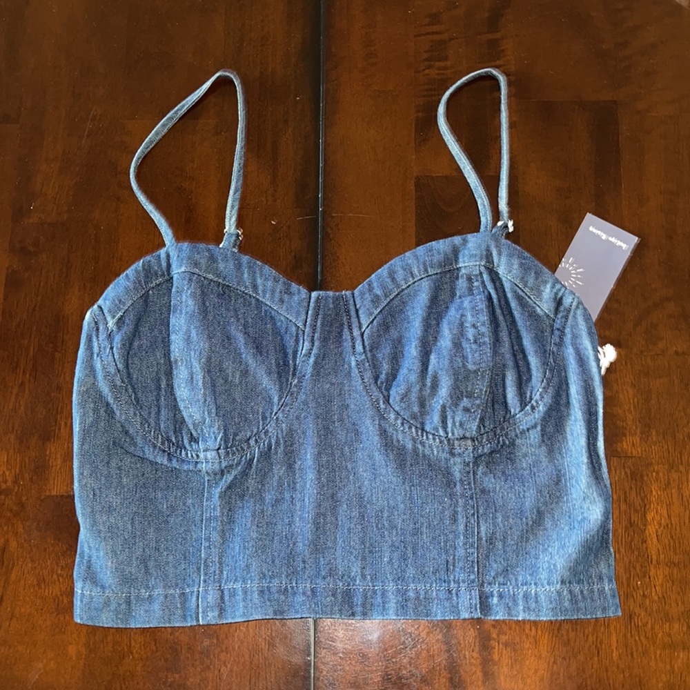Indigo Rising Blue Denim Top Spaghetti Strap Tube Top Elastic Sz Junior Large